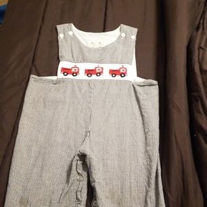 Boys' smocked fire truck long all